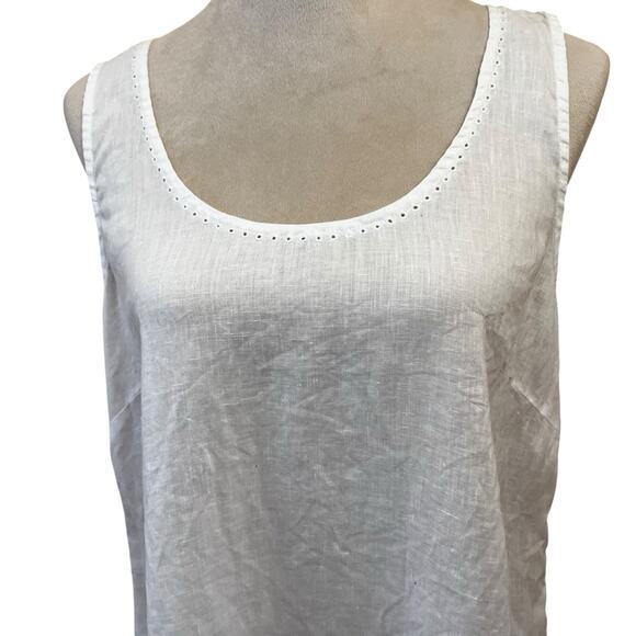 J. Jill Love Linen | 100% Linen | Women’s Medium | White Tank Top | Eyelet Lace - Picture 2 of 6